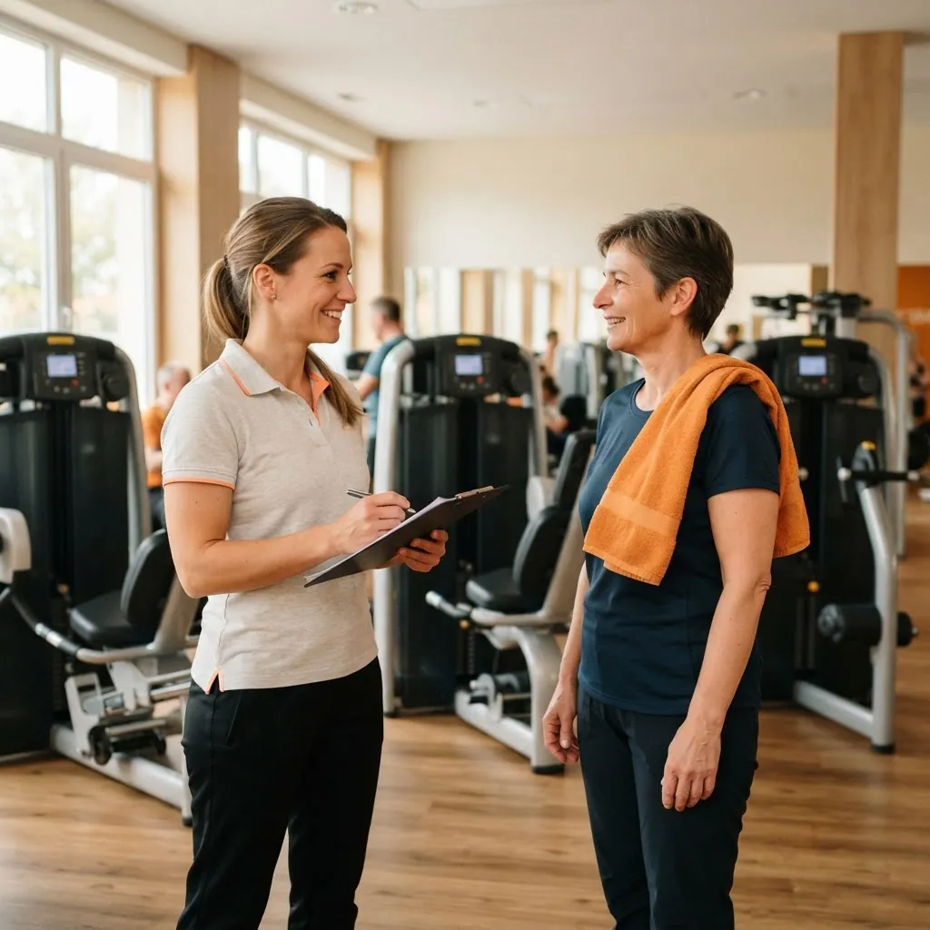 Trainerin begrüßt eine Teilnehmerin im milon-Zirkel des Institut Wellness in Salzkotten